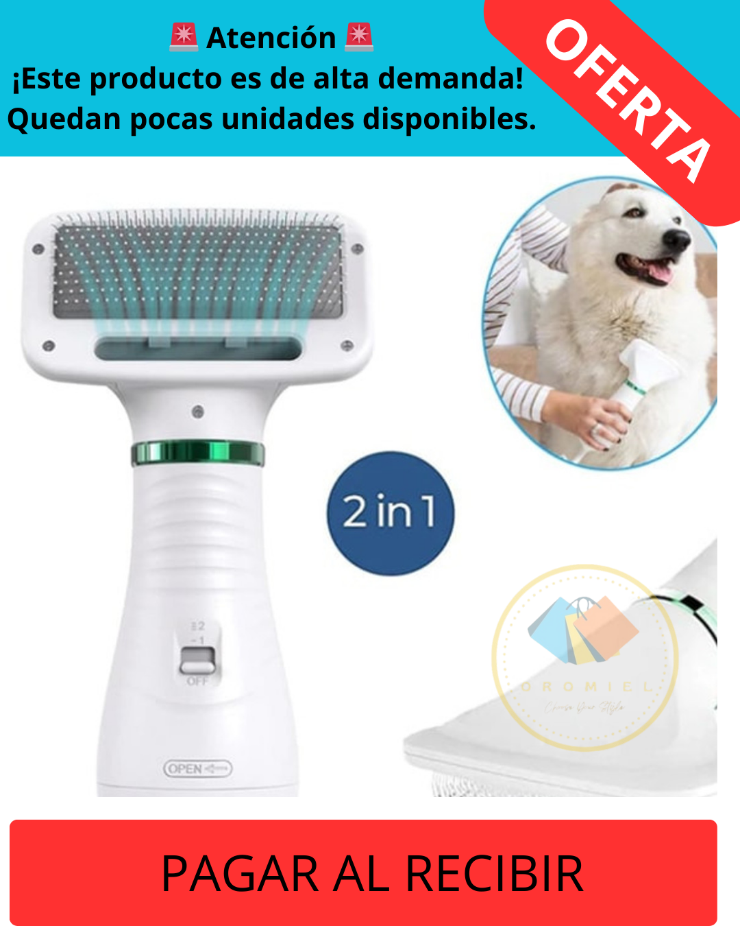 Cepillo Y Secador De Mascotas 2 En 1